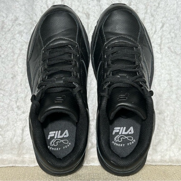 Fila Womens Black Leather/Syn  Memory Flux Slip Resistant Sneakers Shoes SZ 8 - Picture 5 of 11